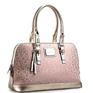 Calvin Klein Jacquard Print Dome Satchel Champagne